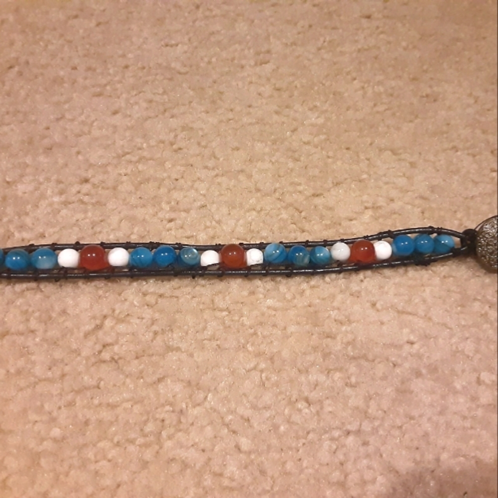 Handmade leather wrap beaded bracelet